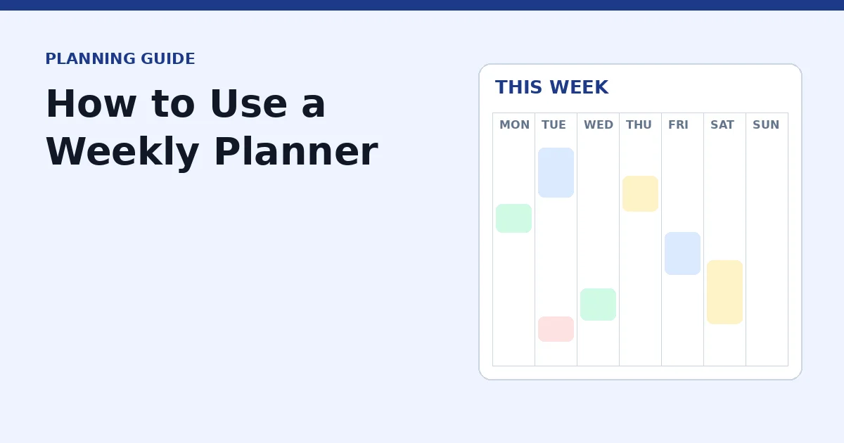 Printed weekly planner with tasks and time blocks filled in