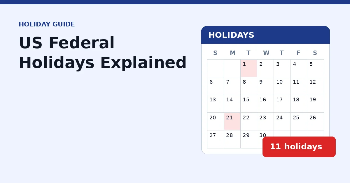 Calendar page with US federal holidays marked
