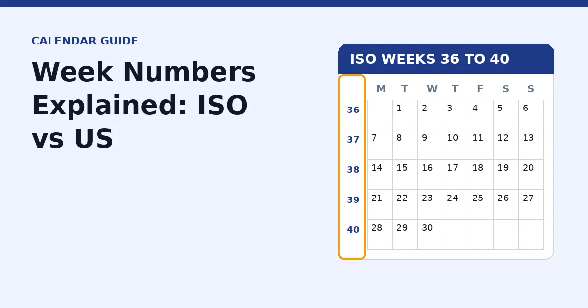 Calendar with week numbers shown in the left column
