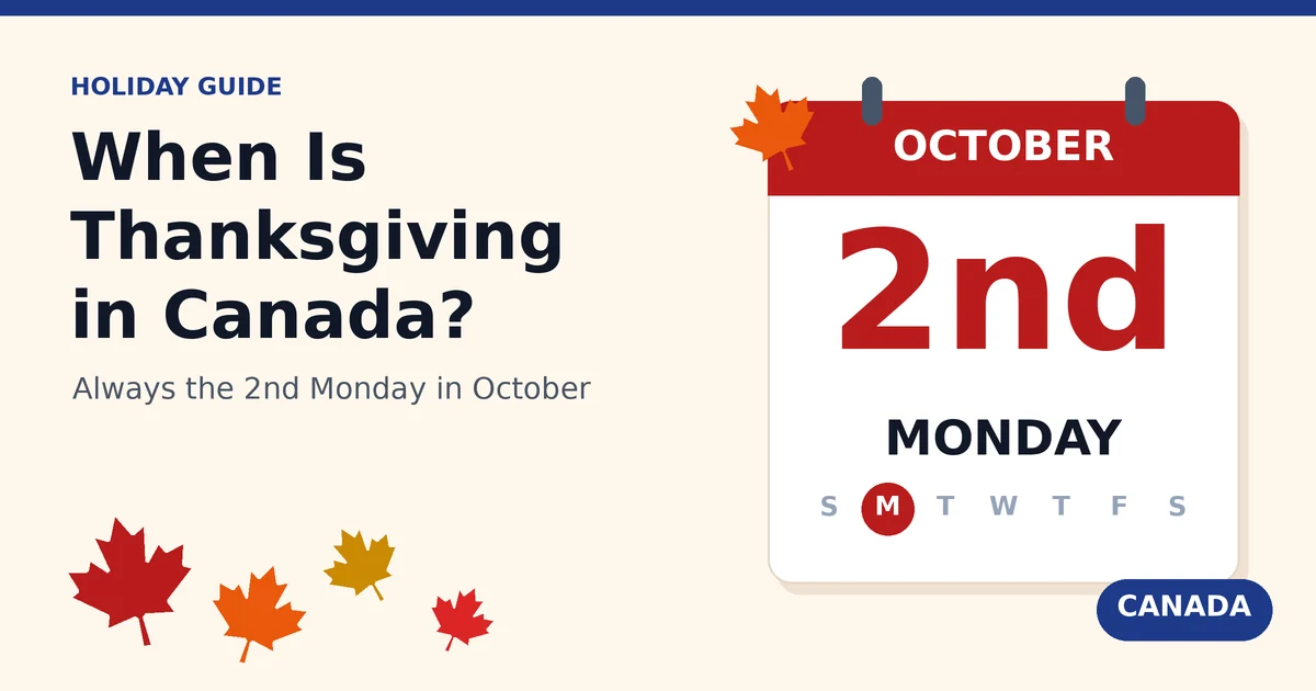 Calendar page marking Canadian Thanksgiving on the second Monday in October, with maple leaves